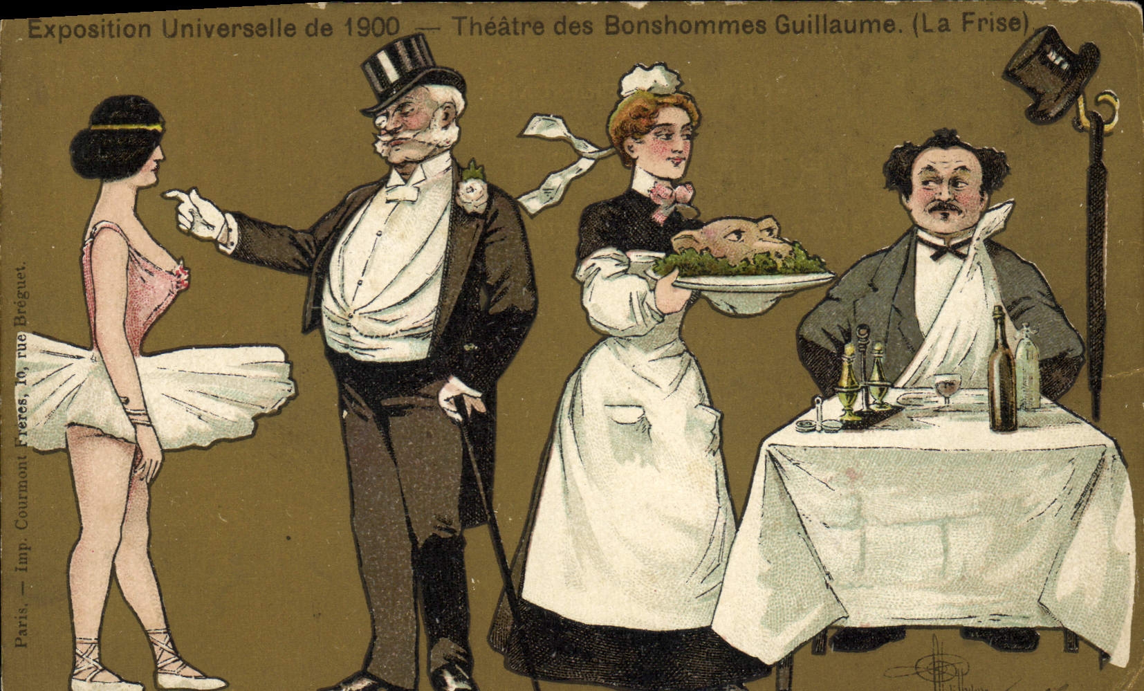 CPA Fantaisie Illustrateur Albert Guillaume Exposition universelle 1900 Theatre des bonshommes 