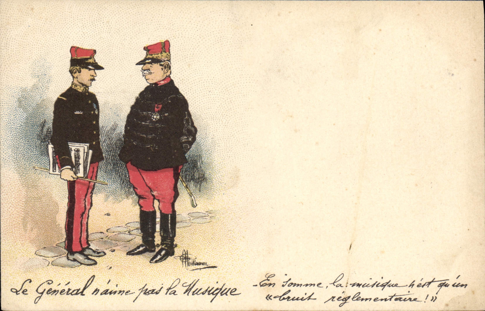 CPA Militaria Le general n'aime pas la musique