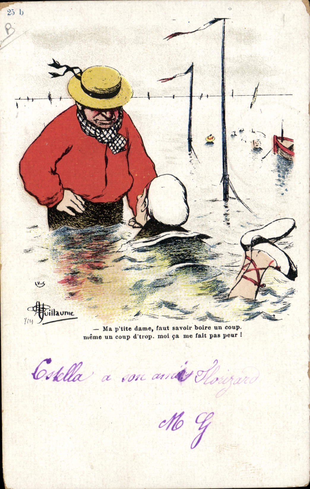 Baignade humoristique — caricature de Guillaume — éditeur Guillaume, n°25 b
