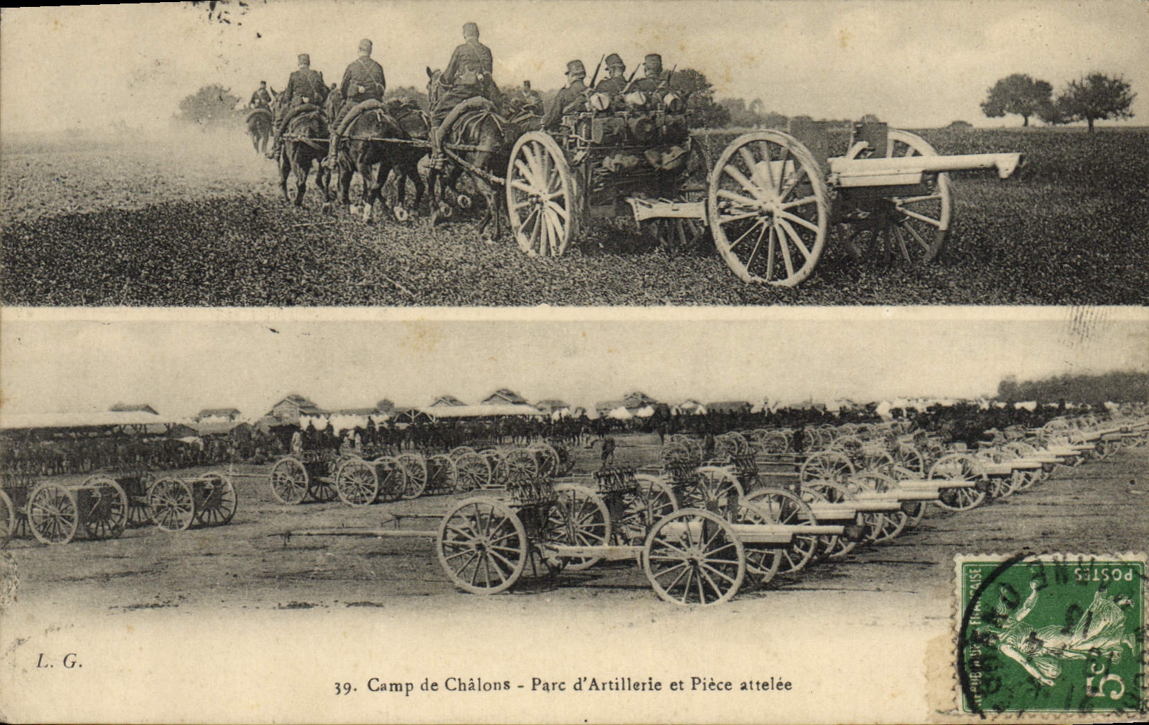 Camp de Châlons - Parc d'Artillerie et Pièce attelée — L. G. n°39