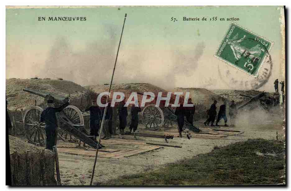 Maniobras militares — Battería de 155 en acción — Editor no identificado, n° 57