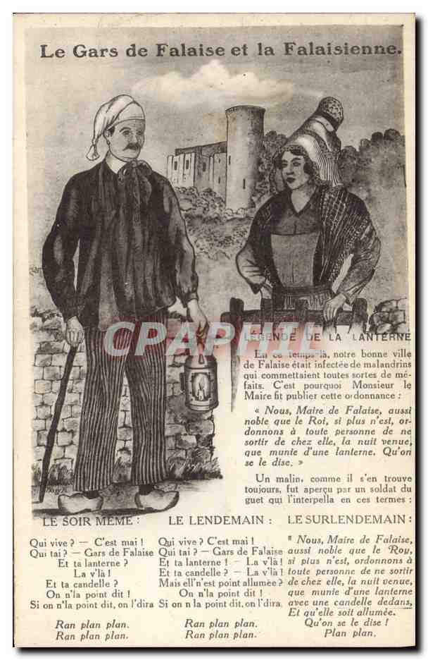 CPA Folklore Le gars de Falaise et la Falaisienne