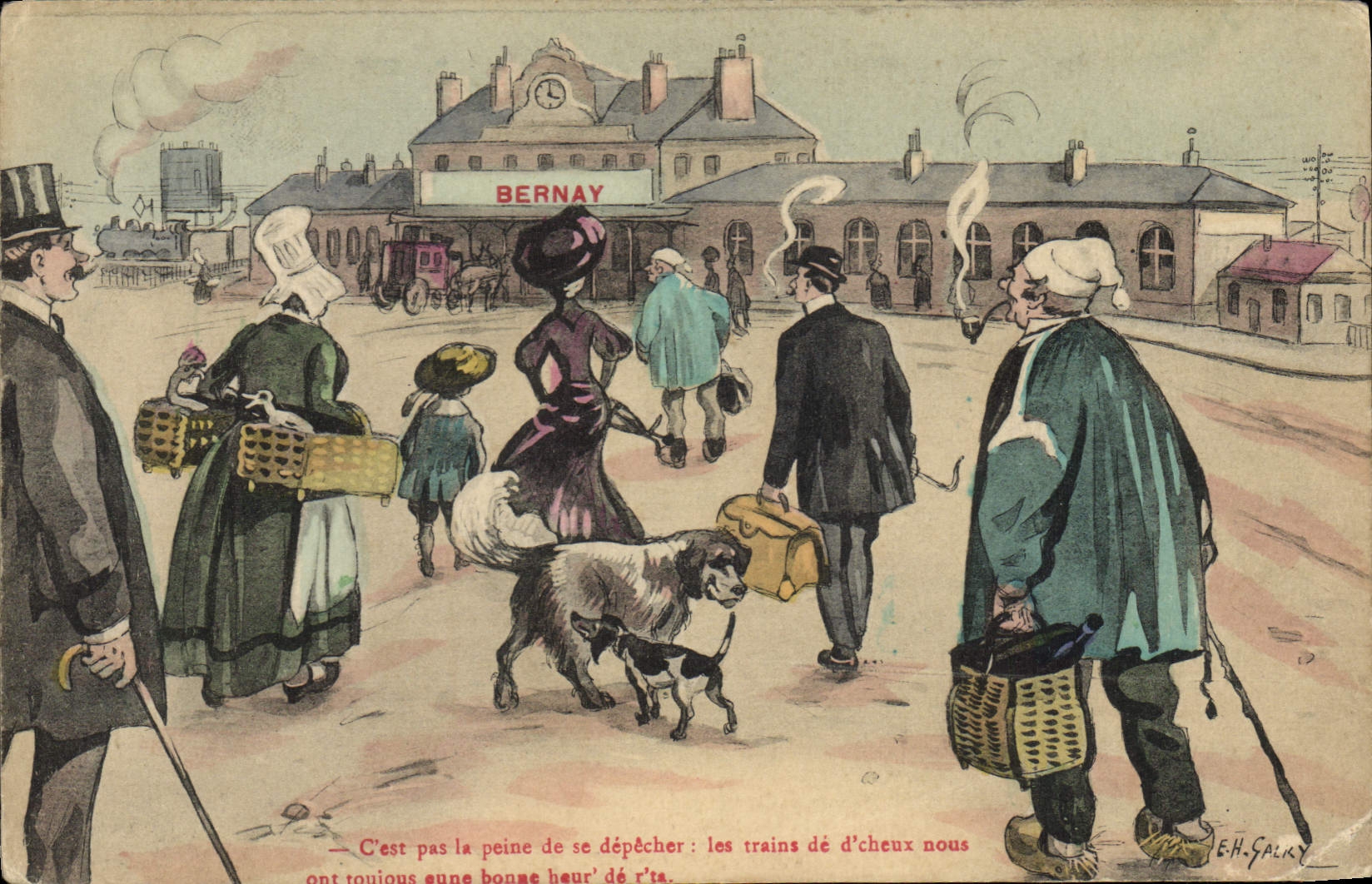 CPA Folklore Normandie Bernay La gare Chien