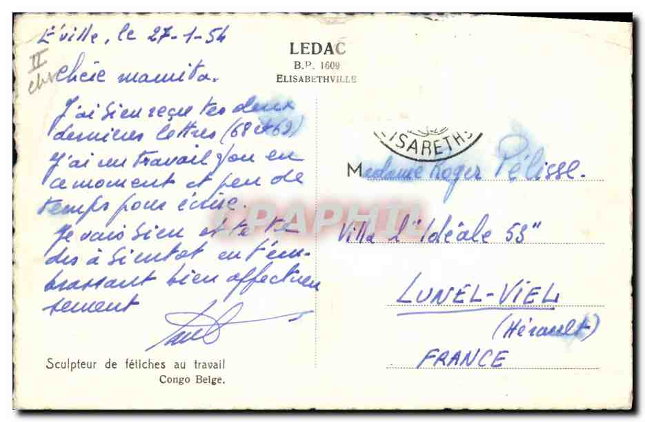 CPA Folklore Congo belge Sculpteur de fetiches au travail — Rückseite