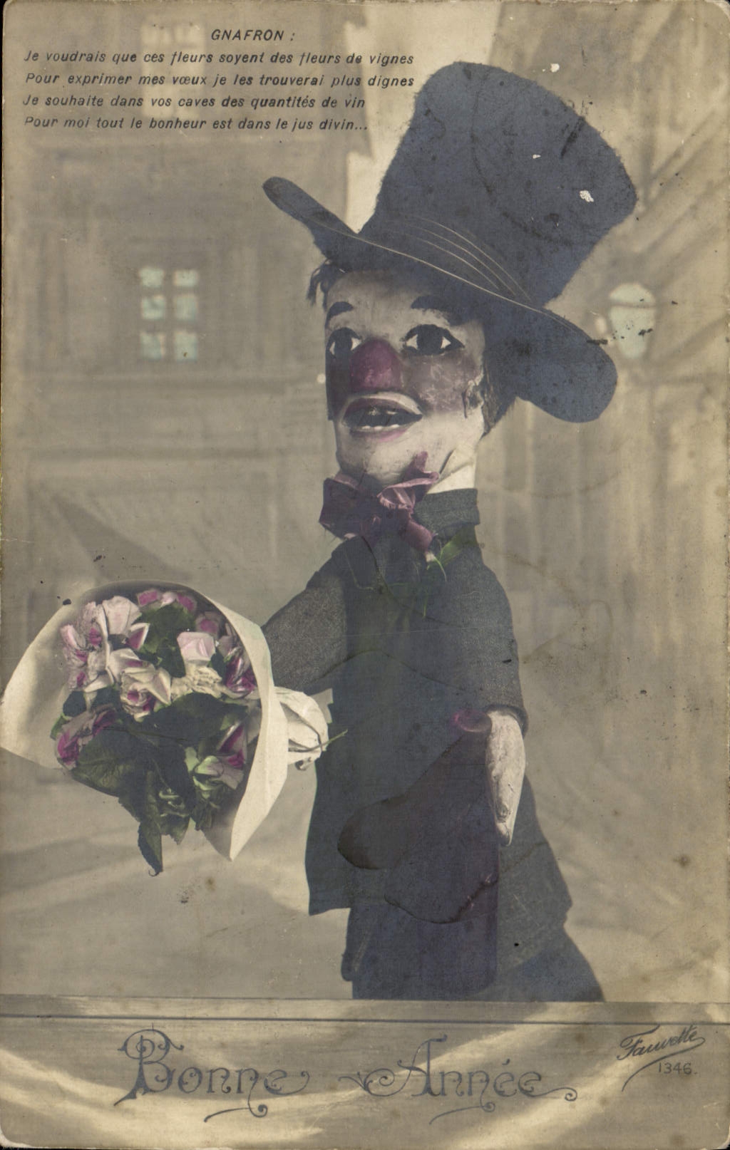 Clown avec bouquet — GNAFRON — éditeur Fauvole n°1346