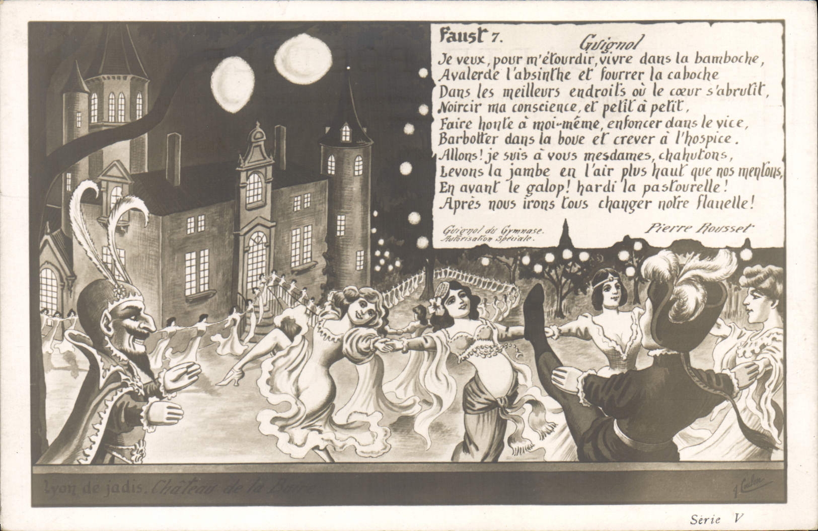 Lyon de jadis. Château de la Buère — Guignol et danseurs — Éditeur J. Calman, Série V
