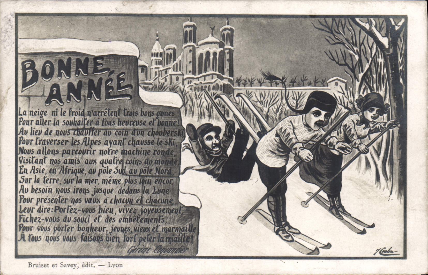 Ski et cathédrale — Bonne Année — Bruisset & Savey, Lyon