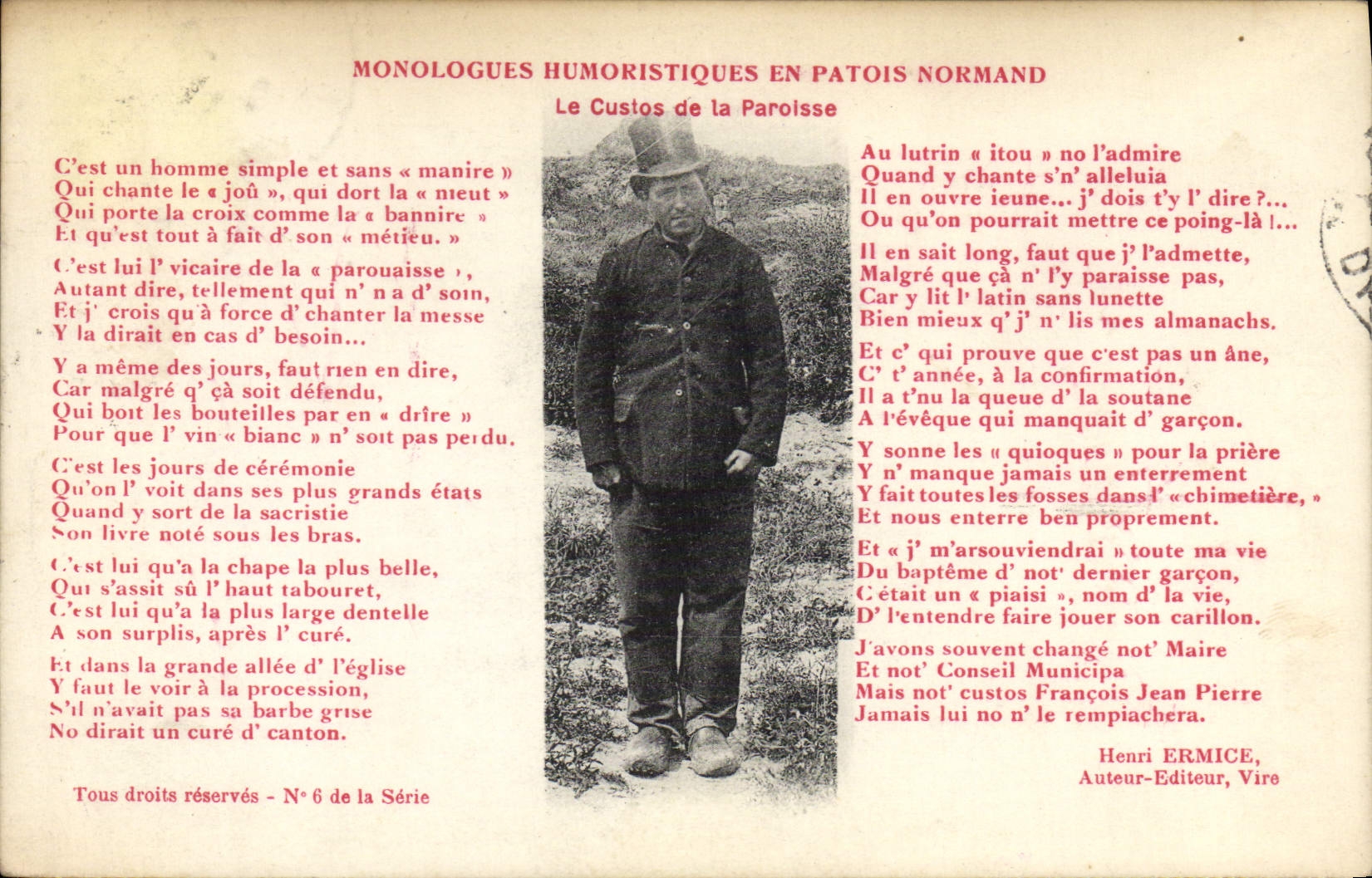 CPA Folklore Monologues humouristiques en patois Normand Le Custos de la paroisse 