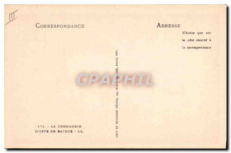CPA Folklore Normandie Coiffe de Bayeux  — Verso