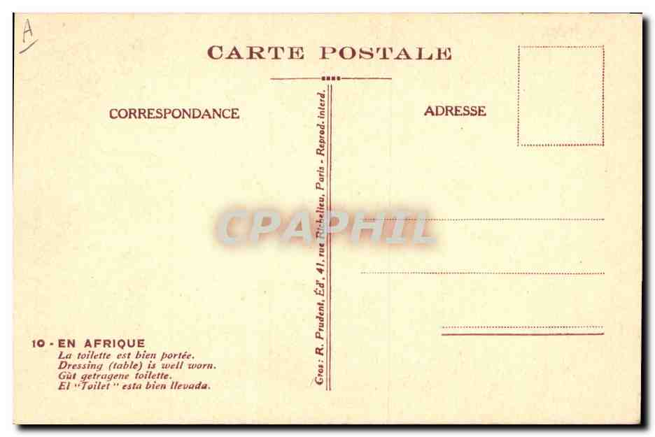 In Afrika — Die Toilette ist gut getragen — Gras R. Prudent, Éd. 41, rue Richelieu, Paris — Rückseite
