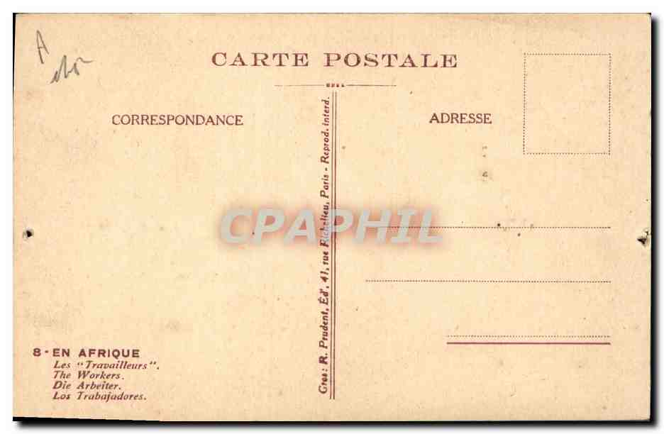 Les Travailleurs — scène de chantier en Afrique — éditeur R. Prudent, n°8 — Rückseite