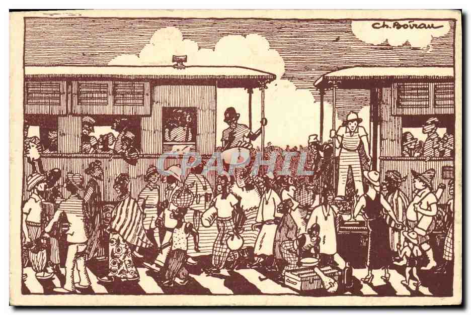 CPA Fantaisie Illustrateur Boirau Halte du Dakar Niger Train