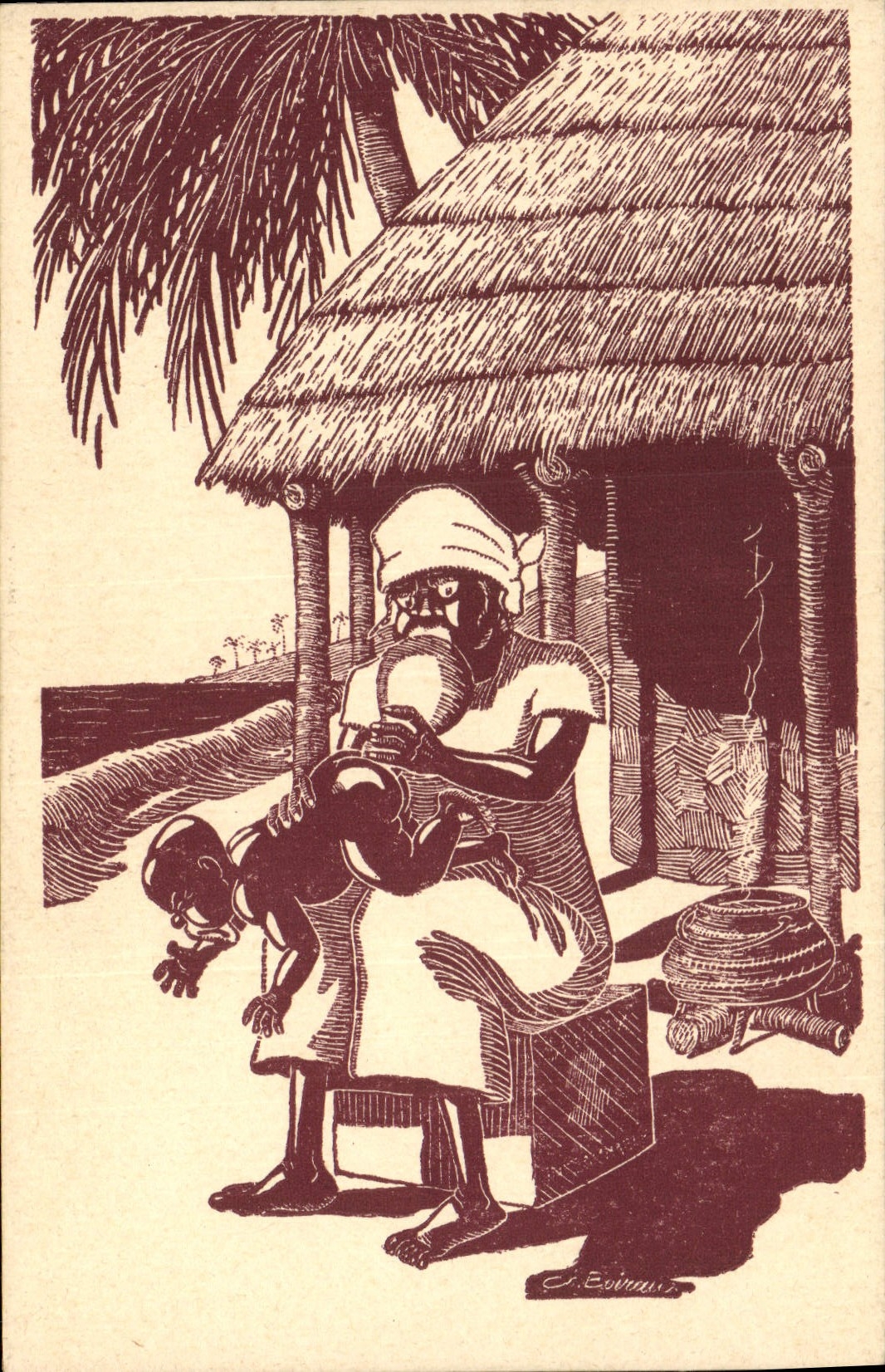 CPA Fantaisie Illustrateur Boirau En Afrique Le lancement a l'eau de piment