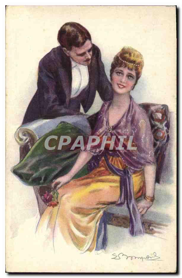 Jeune couple en intérieur — illustration artistique — Rev. Stampa Milano, n° 446