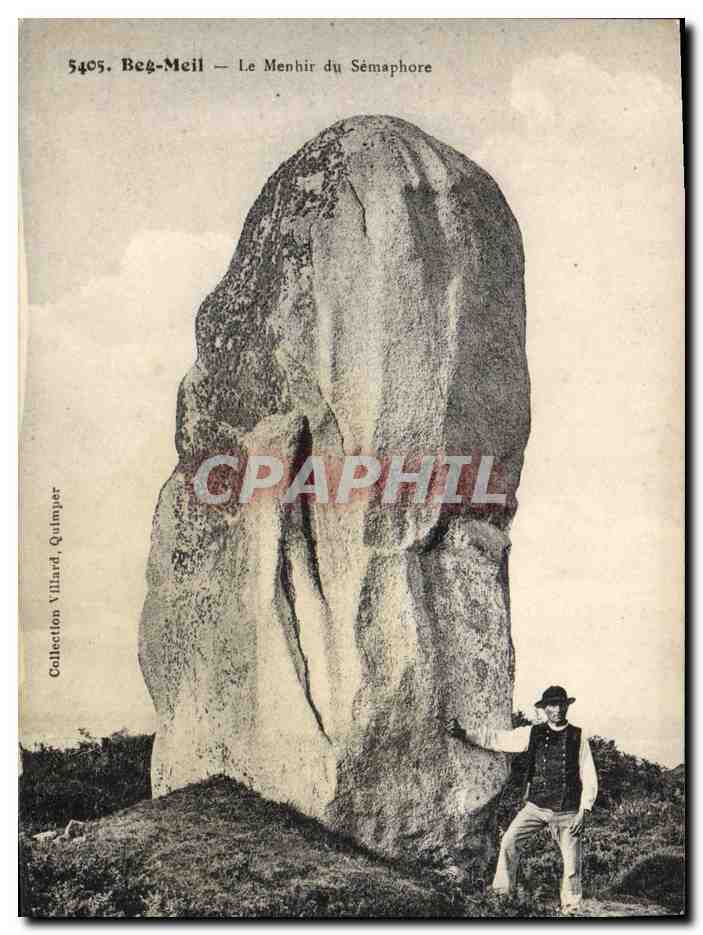CPA Dolmen Menhir Beg Meil Le menhir du semaphore 