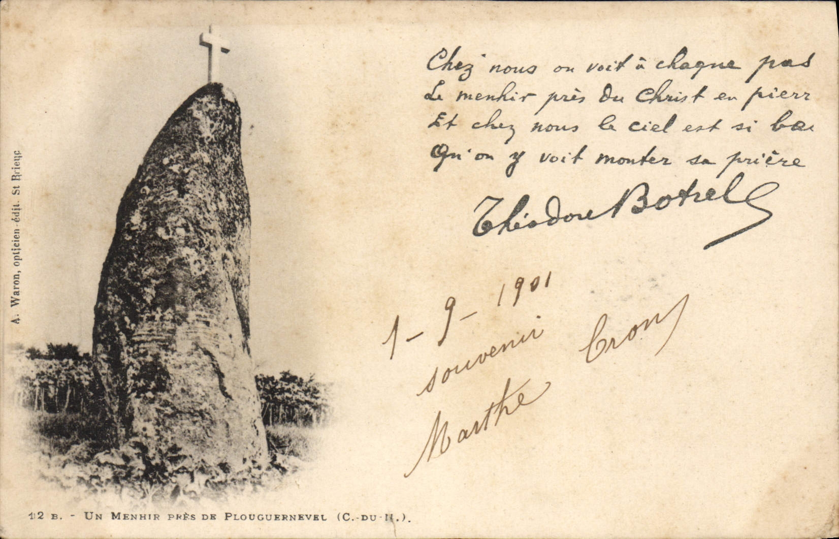 CPA Dolmen Menhir pres du Plouguernevel Botrel
