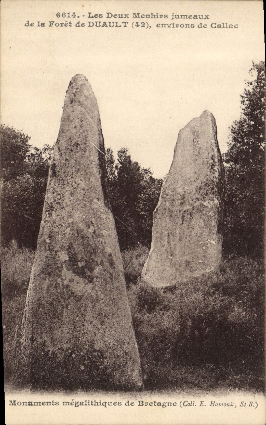 CPA Dolmen Menhir Les deux menhirs jumeaux de la foret de Duault environs de Callac 