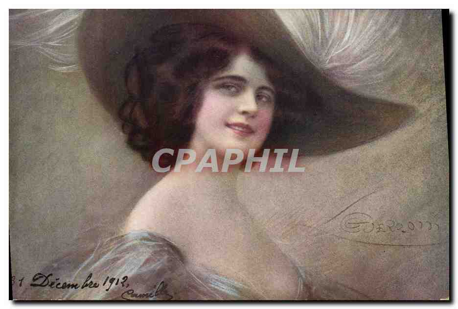 Jeune femme en chapeau à plumes — Éditeur A. Segorochi, n° 14