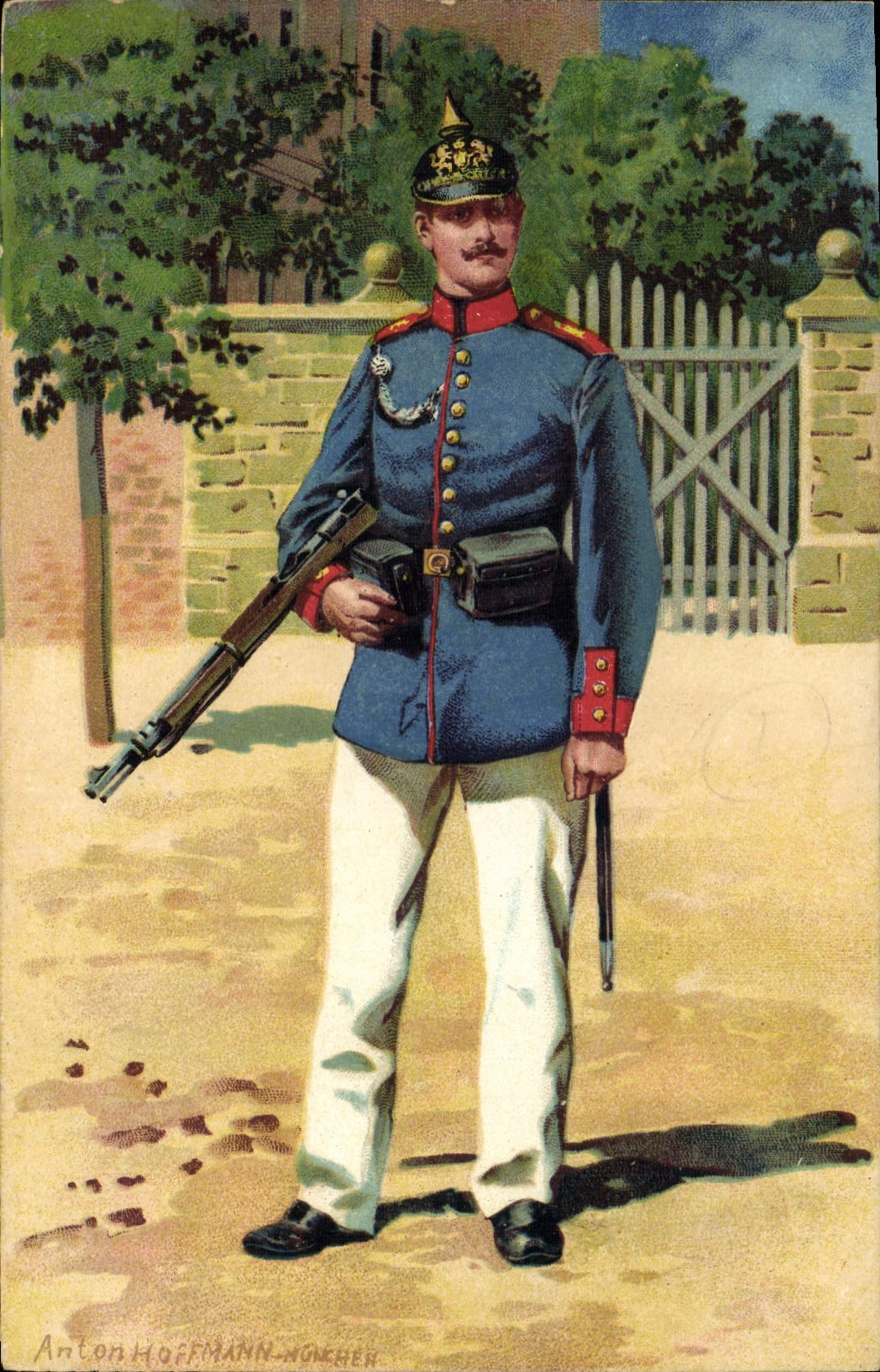 Soldat de la Deutsche Armee — uniforme bleu et képi à pointe — éditeur Anton Hoffmann-Nöchler, n°8