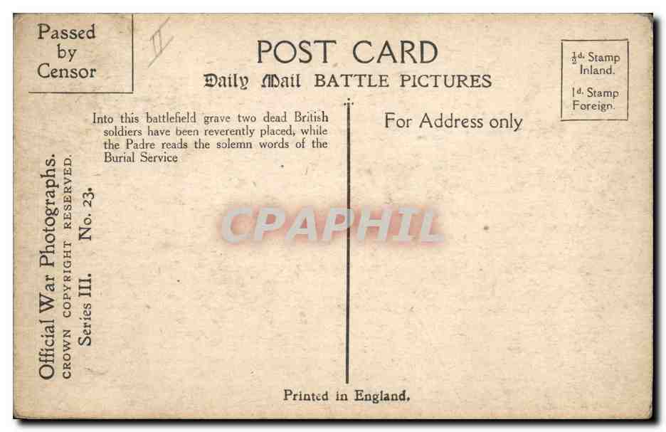 CPA Militaria The burial of Two British Soldiers on the battlefield  — Rückseite
