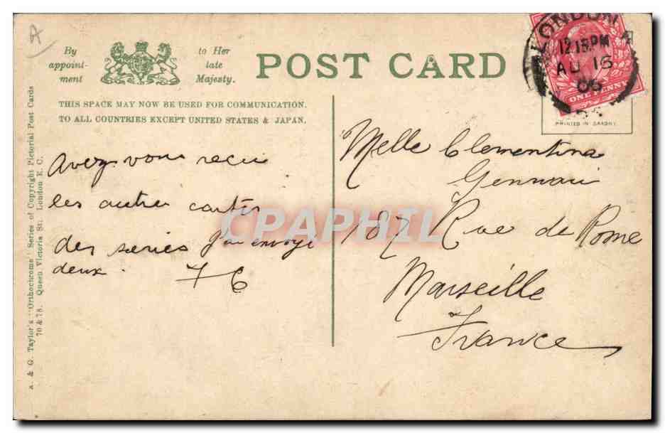 Regimental Pet, 1st Welsh Regiment (4th Foot) — A. & G. Taylor & Co. — n° 0,656 — Verso