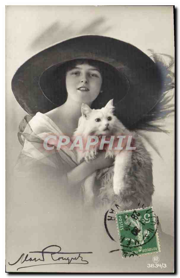 CPA Chat Chats Chaton Femme