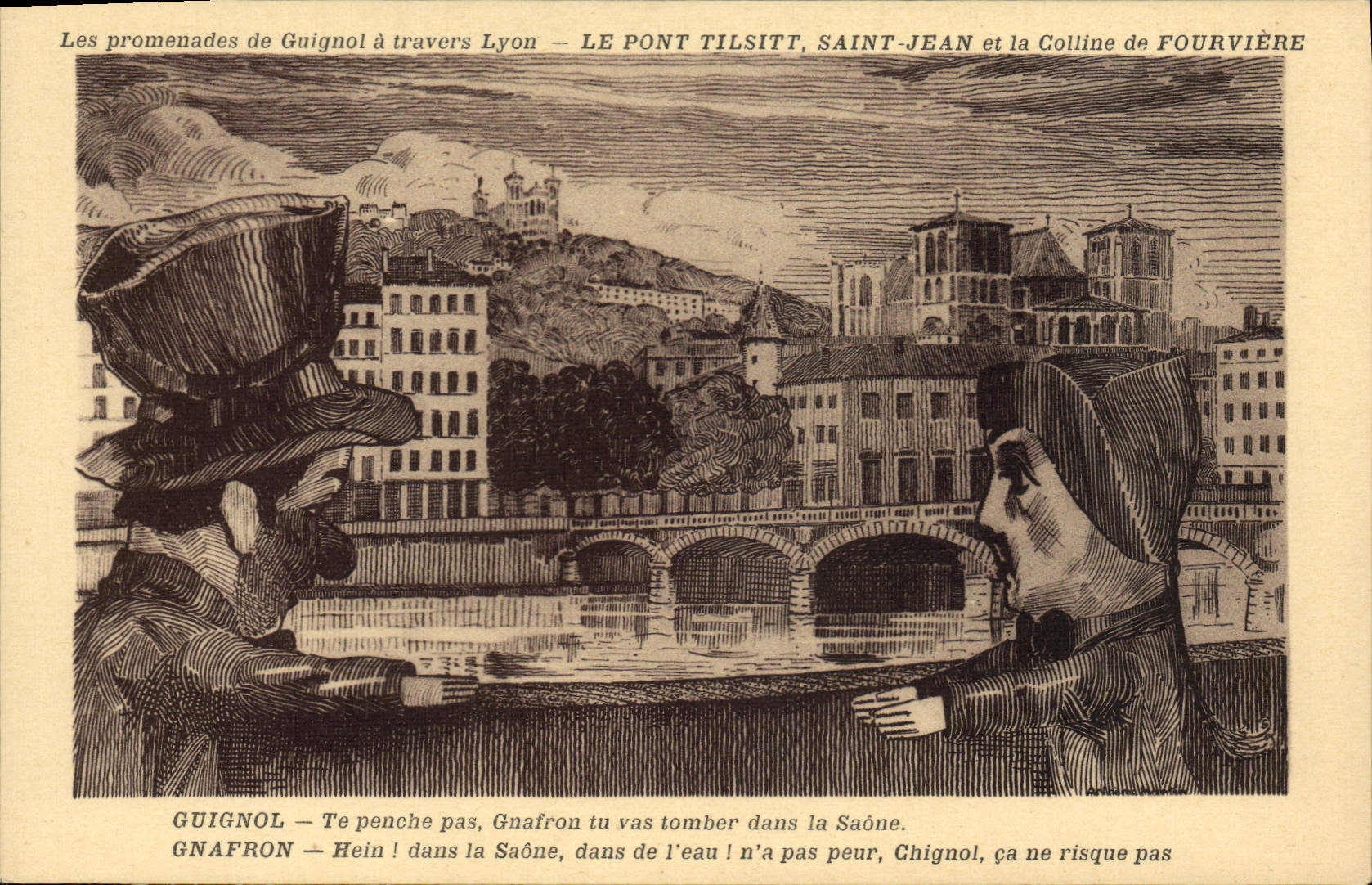CPA Guignols Guignol Lyon le pont Tilsitt Saint Jean et la colline de Fourviere 