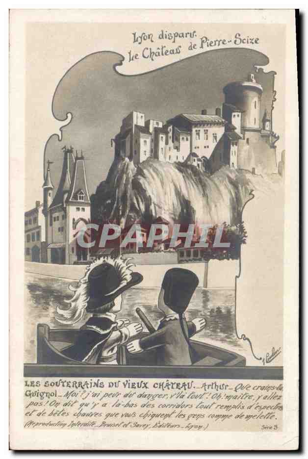 CPA Guignols Les souterrains du Vieux chateau Lyon disparu le chateau de Pierre Scize Guignol