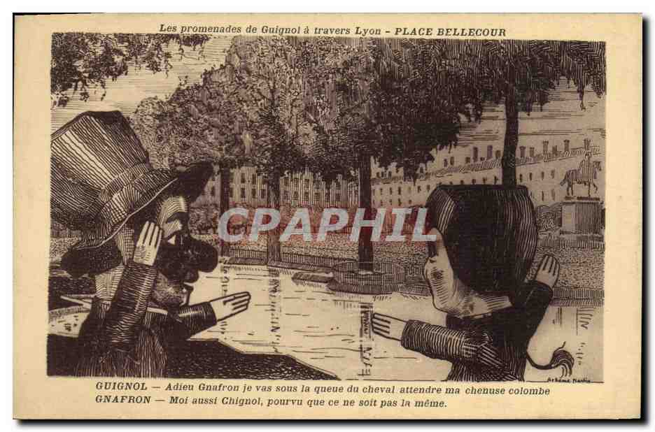 Place Bellecour — Lyon — Les promenades de Guignol — éditeur Defrada, n° III