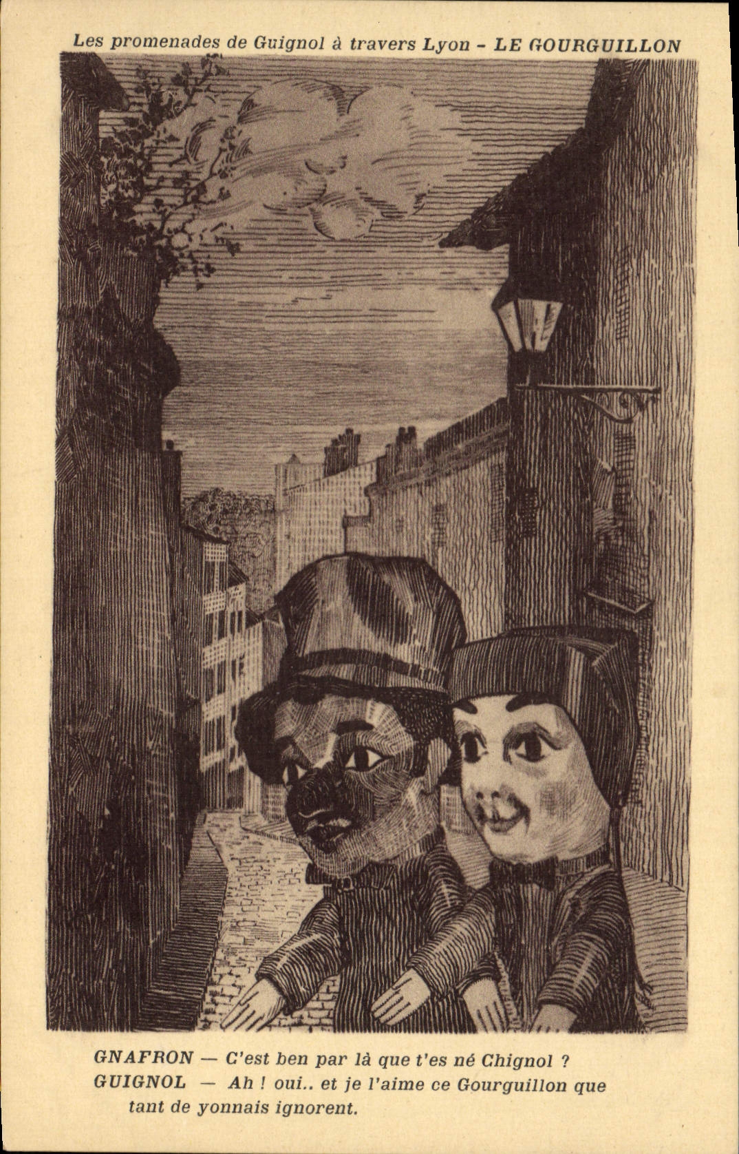 CPA Guignols Guignol a travers Lyon Le Gourguillon Gnafron