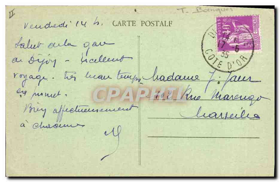 CPA Banque Dijon Porte Guillaume et le Comptoir d'Escompte de Mulhouse  — Rückseite