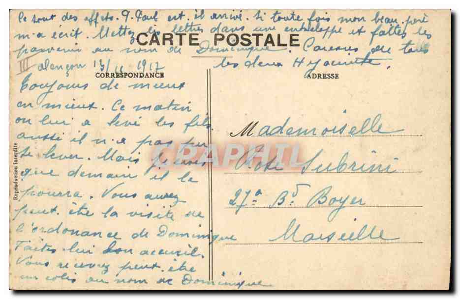 CPA Folklore Normandie Costume de Coutances Manche 1827 — Verso