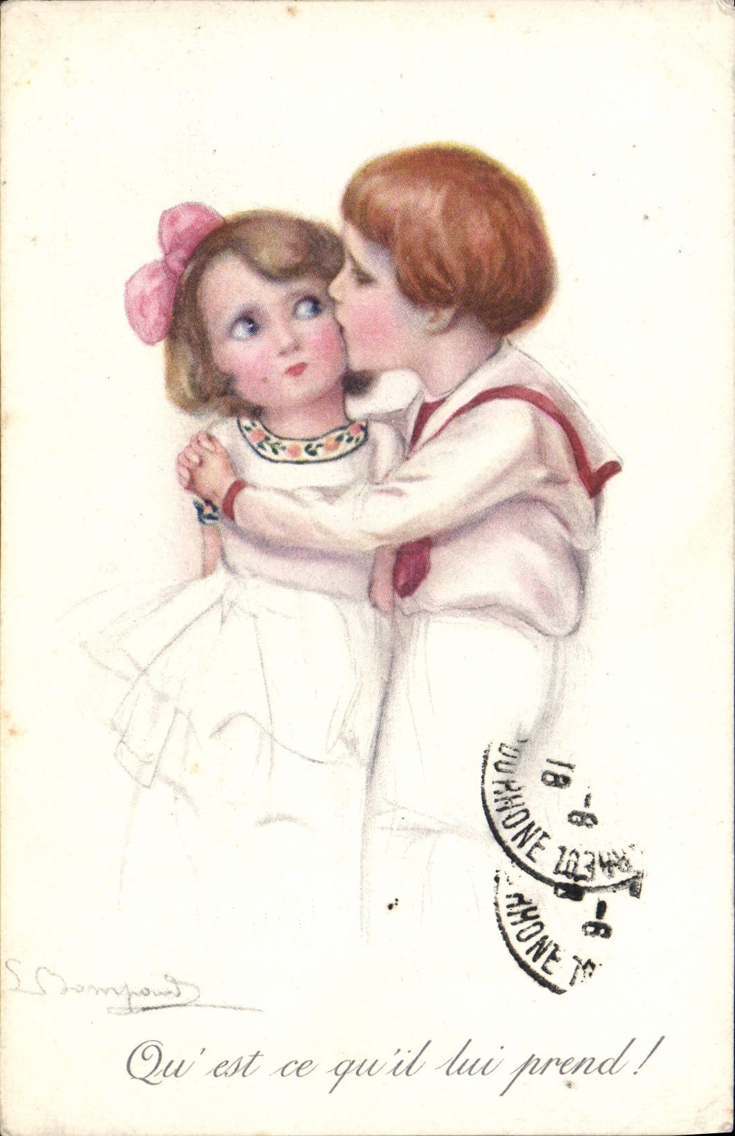Kind, das eine Puppe umarmt — S. Dampoud — Verlag nicht sichtbar