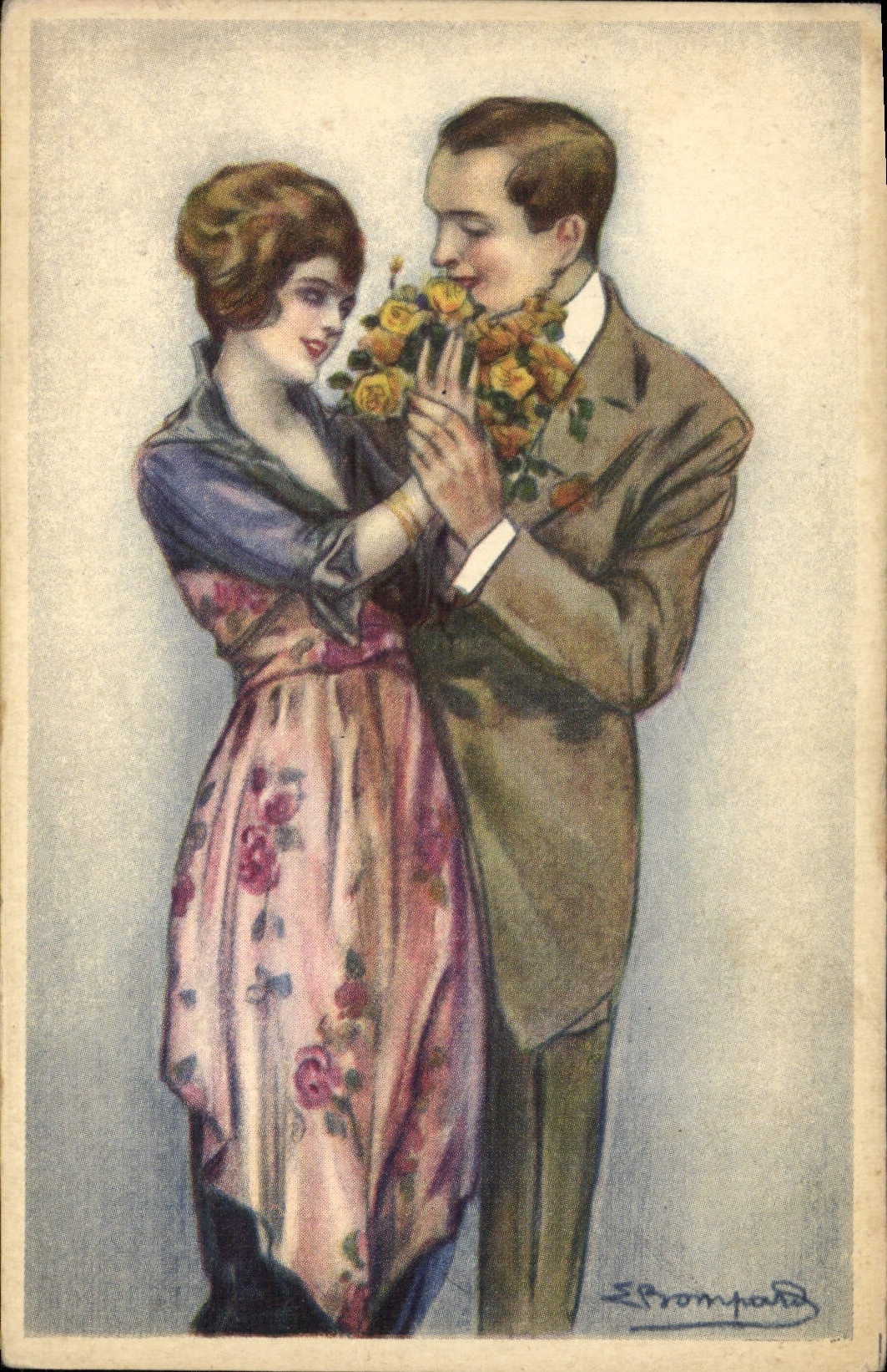 Romantisches junges Paar — Rosenstrauß — É. Bromhard
