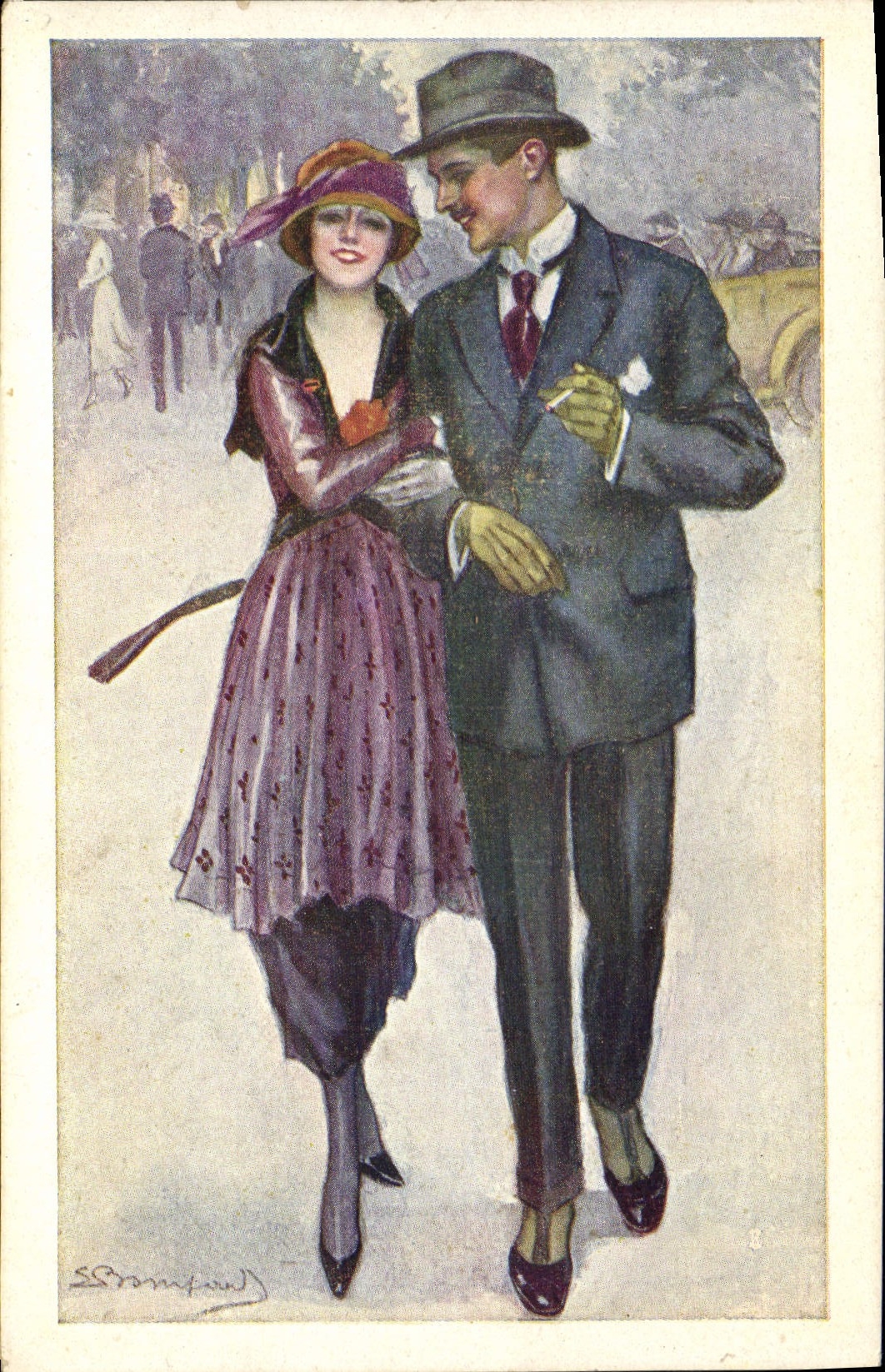 Elegantes Paar — Stil der 1920er Jahre — Zeichnung von S. Bramford
