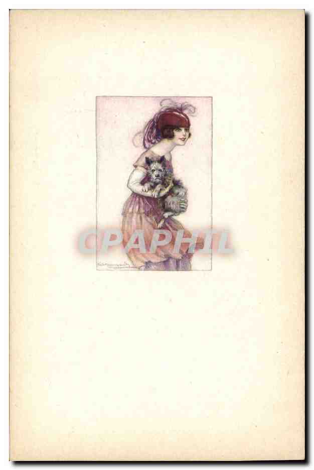 CPA Fantaisie Illustrateur Bompard Femme Chien 