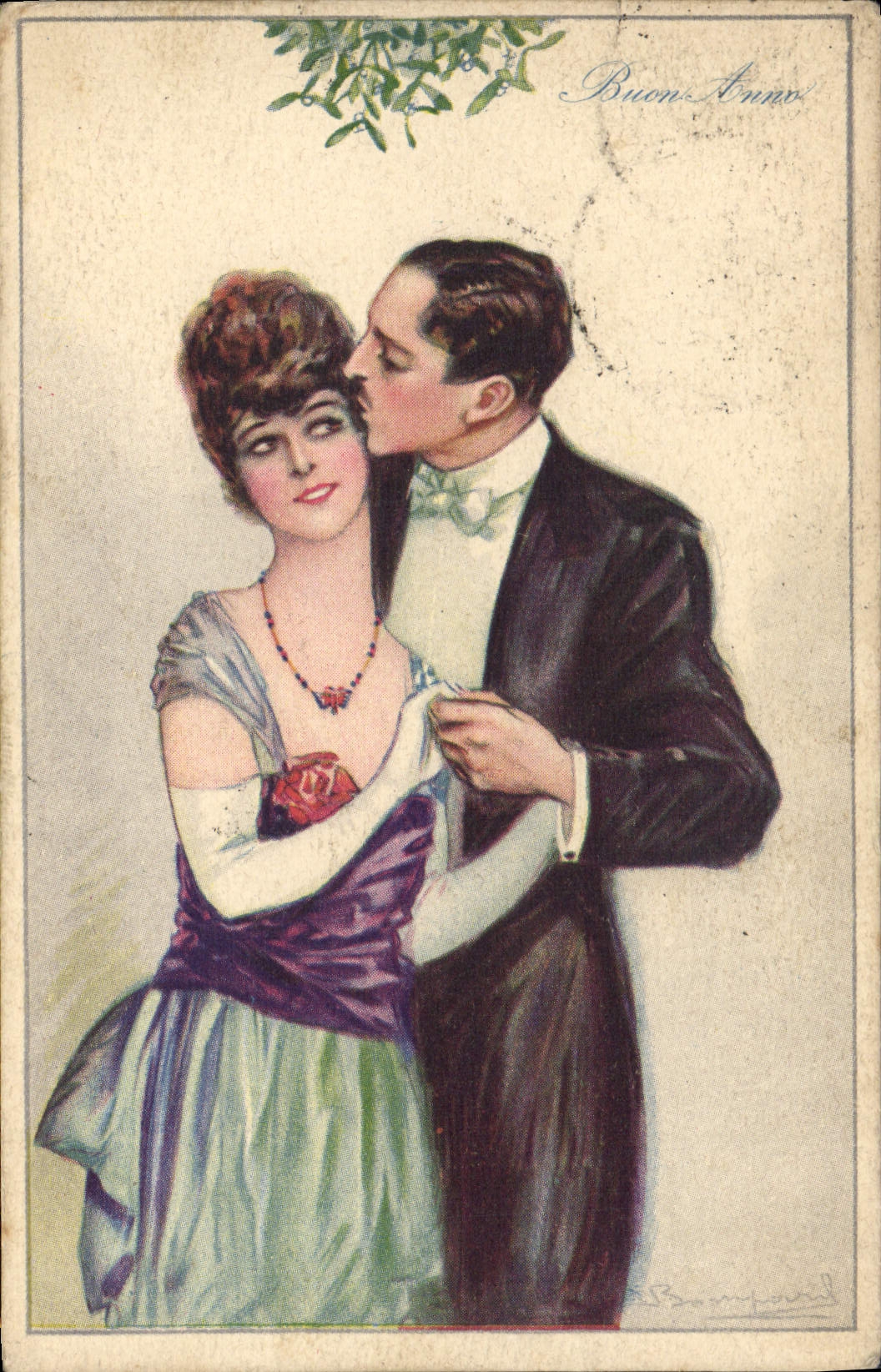 Couple sous la vigne de gui — 'Buen Anno!' — B. Mypaard