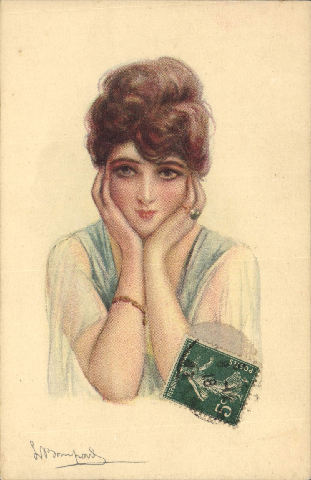 Junge Frau — Portrait — Zeichnung von J. Mompard