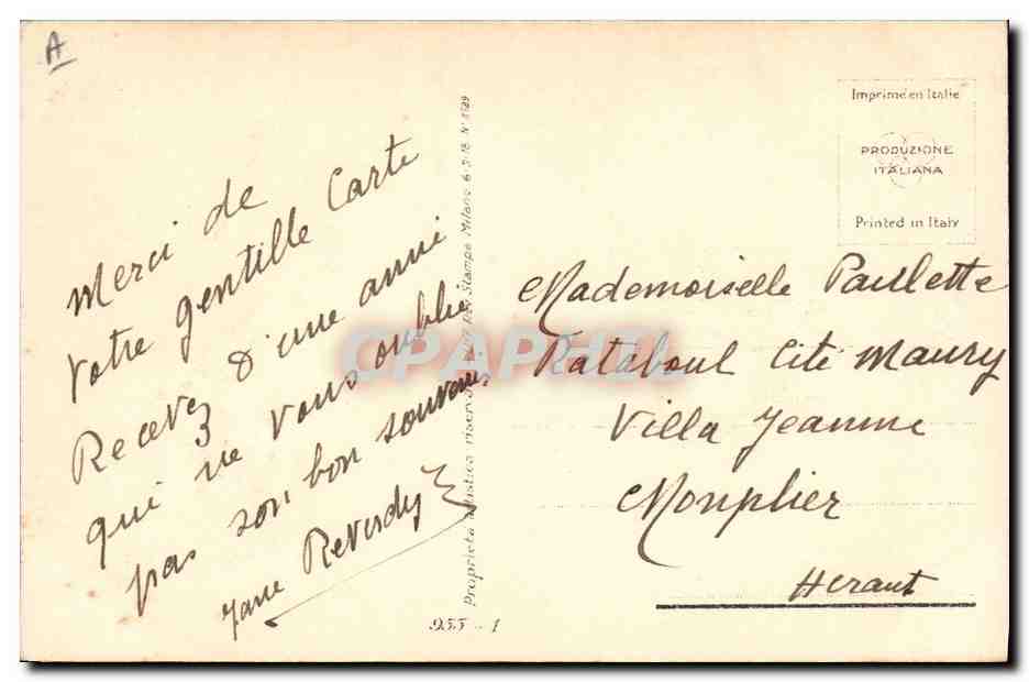 Junge Frau — Portrait — Zeichnung von J. Mompard — Rückseite