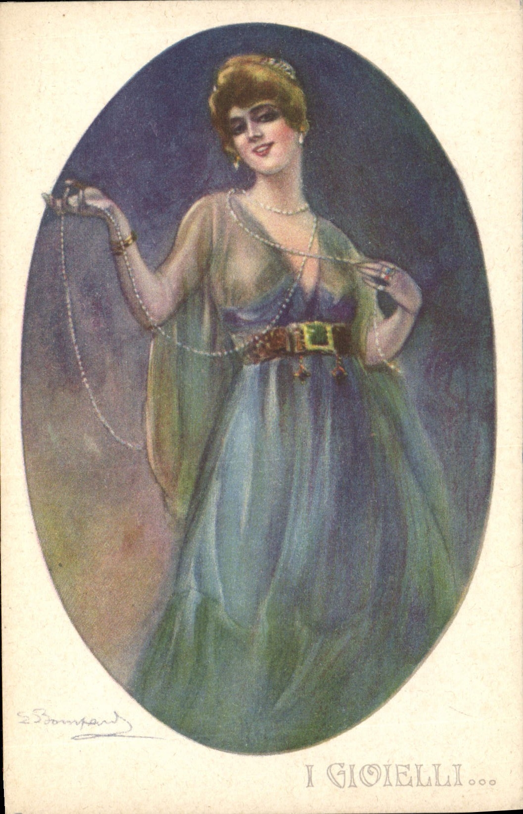 Femme en robe bleue et bijoux — I GIOIELLI... — E. Bompard