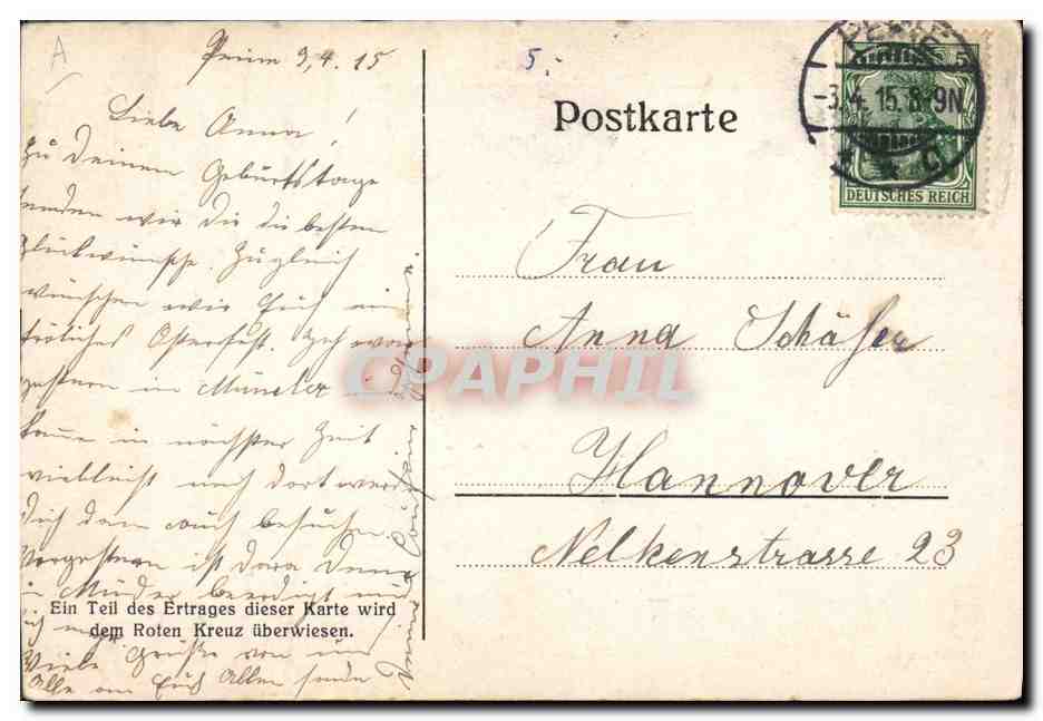 Général Feldmarschal von Hindenburg — portrait encadré de lauriers — éditeur inconnu, n° de série non visible — Reverso