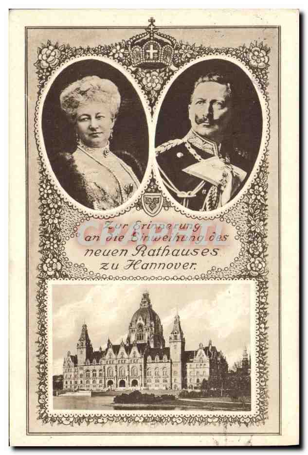 Portrait de la reine et du roi — Inauguration du nouveau Rathaus de Hanovre — éditeur Globus, n° 4687/5