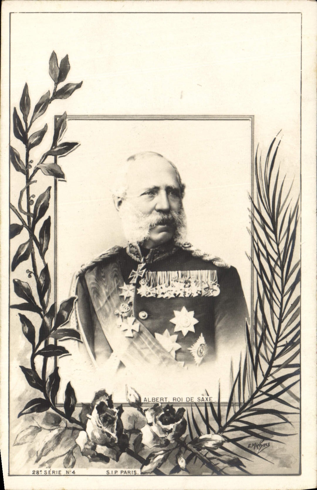 Albert, roi de Saxe — portrait en uniforme orné d'ordres — S.I.P. Paris, 28e série N°4