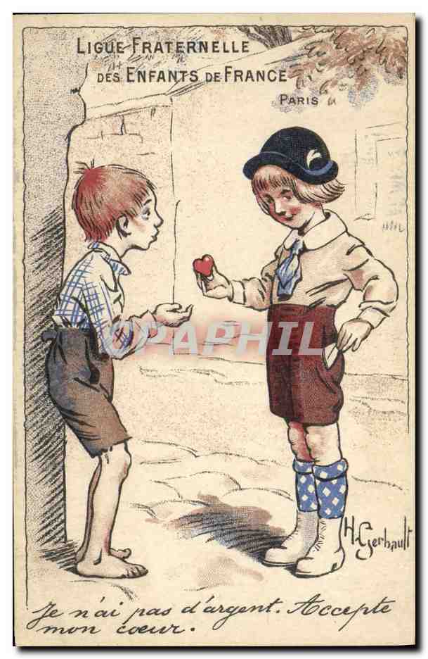 Enfants échangeant un cœur — Ligue Fraternelle des Enfants de France — H. Gerbault