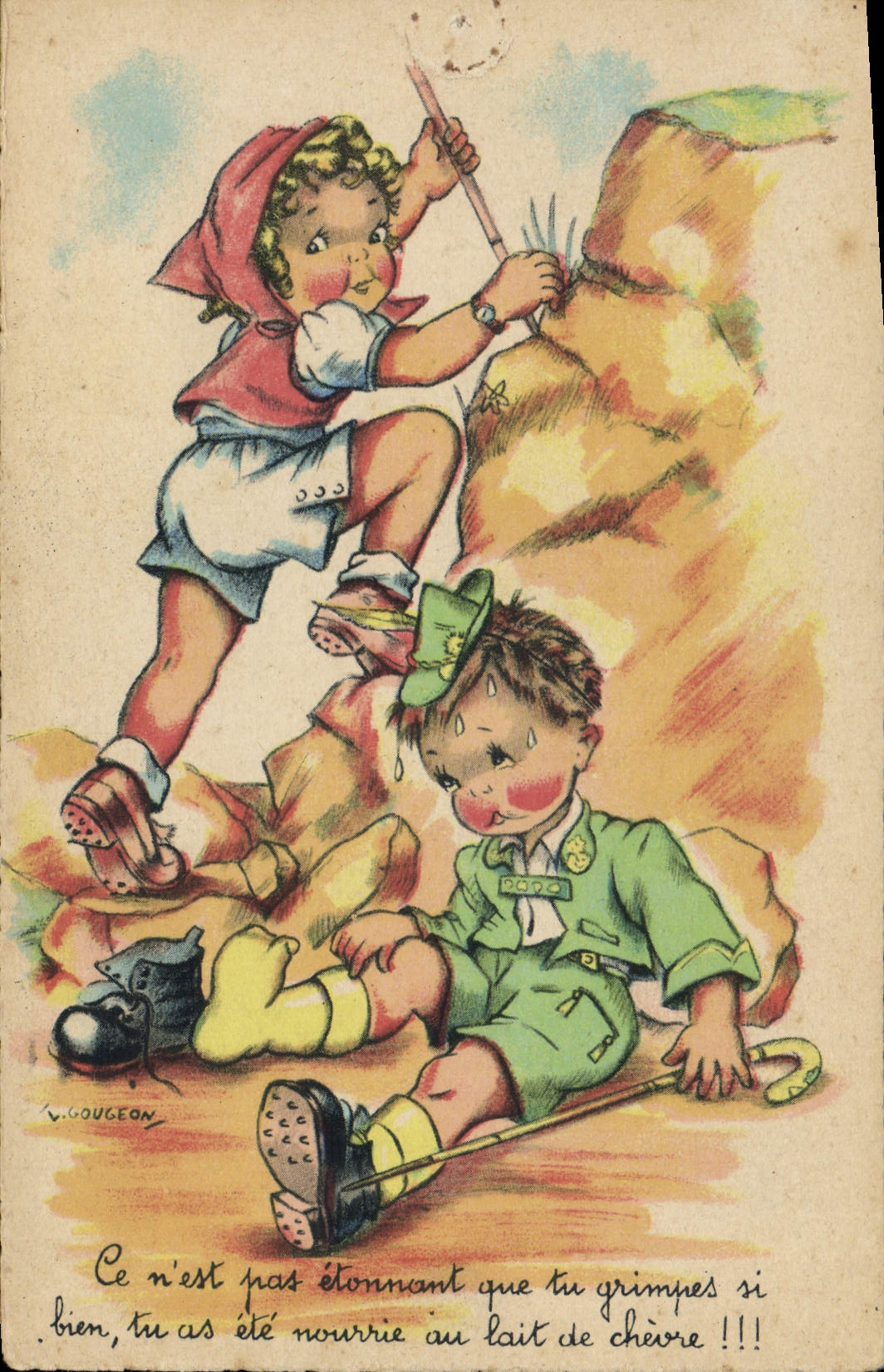CPA Fantaisie Illustrateur Gougeon Enfants Alpinisme