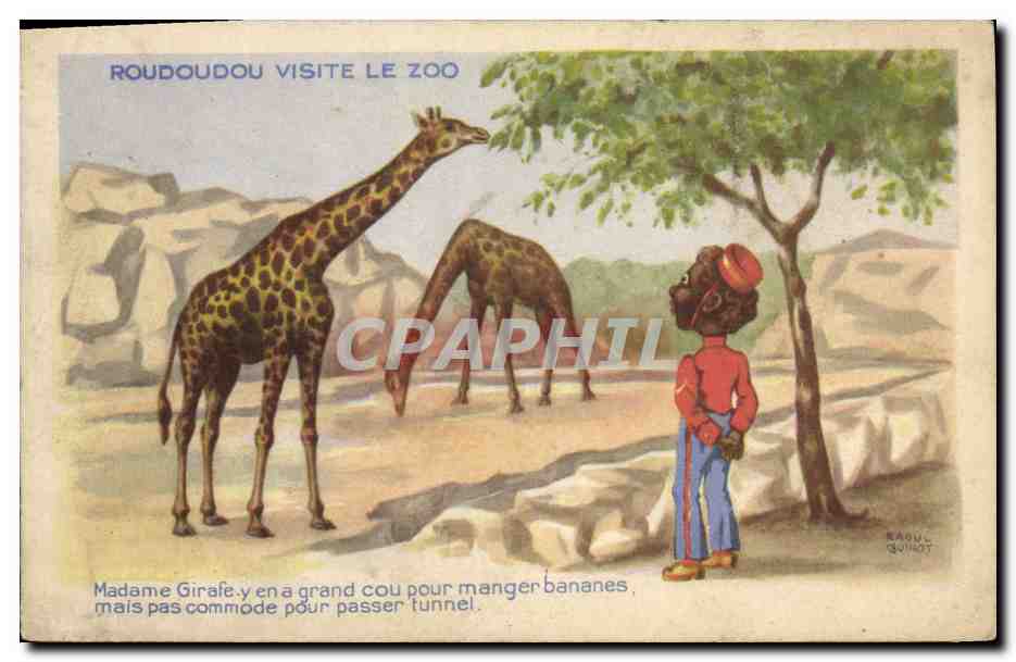 Roudoudou besucht den Zoo — Madame Girafe hat einen langen Hals, um Bananen zu essen, aber nicht bequem, um durch den Tunnel zu passen — Raoul Guivot