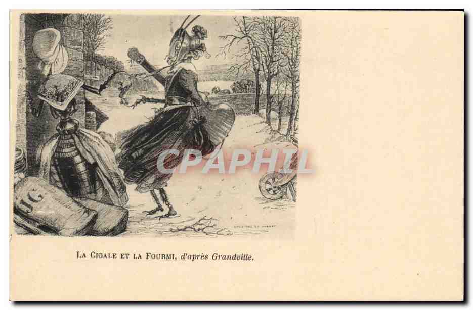 CPA Fantaisie Illustrateur la cigale et la fourmi Grandville