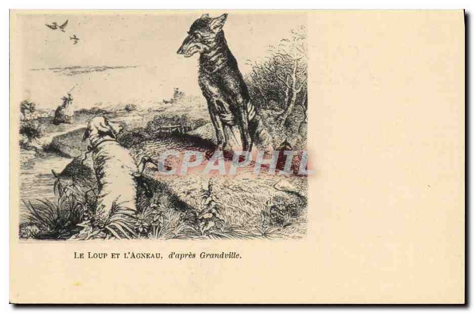CPA Fantaisie Illustrateur Le loup et l'agneau Grandville