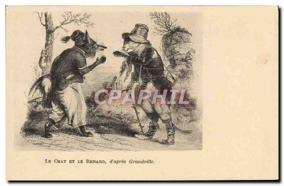 CPA Fantaisie Illustrateur Le chat et le renard Granville