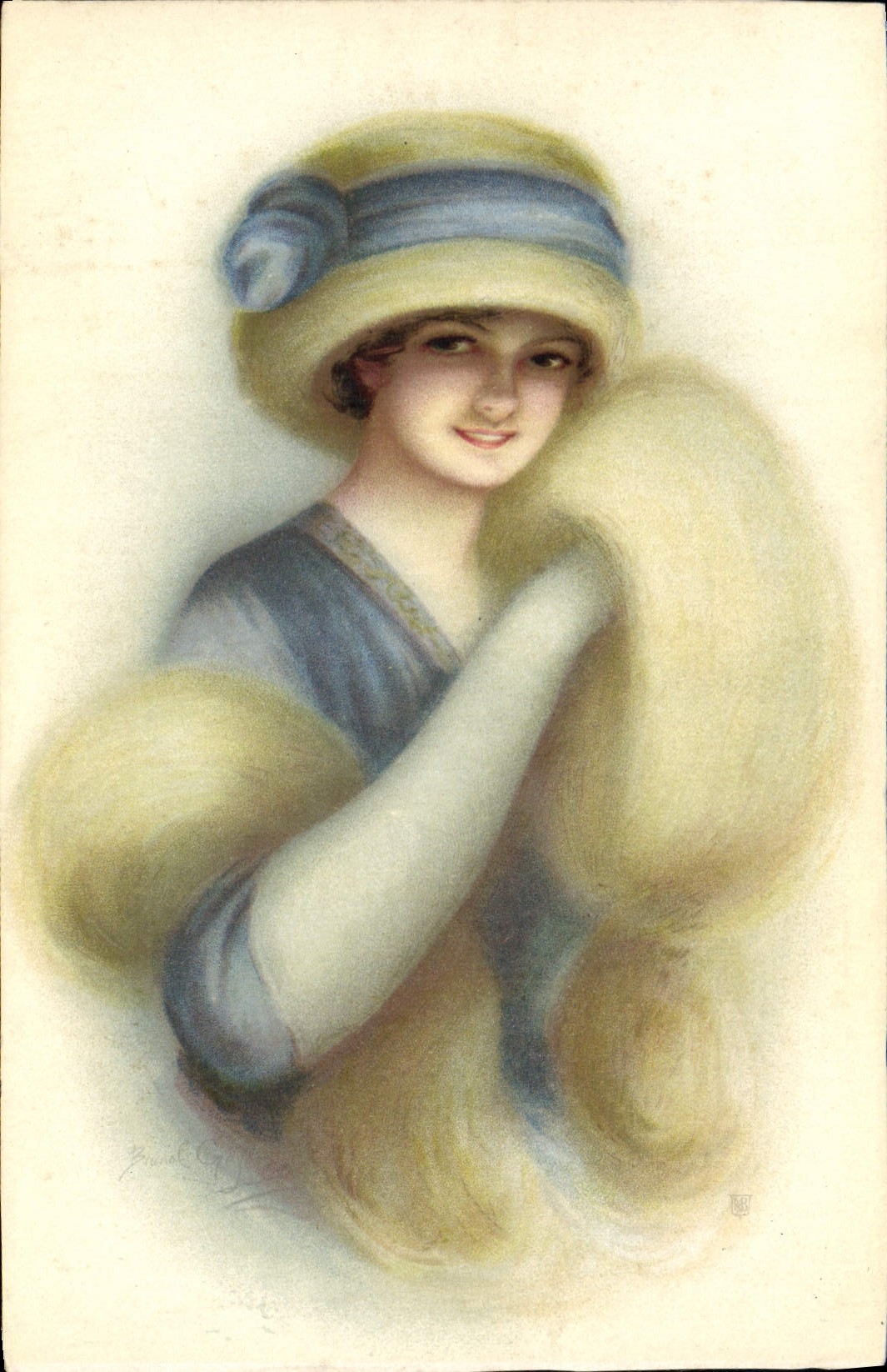 Jeune femme en chapeau — avec longue chevelure blonde — Établissement de photographie GLETTA, France